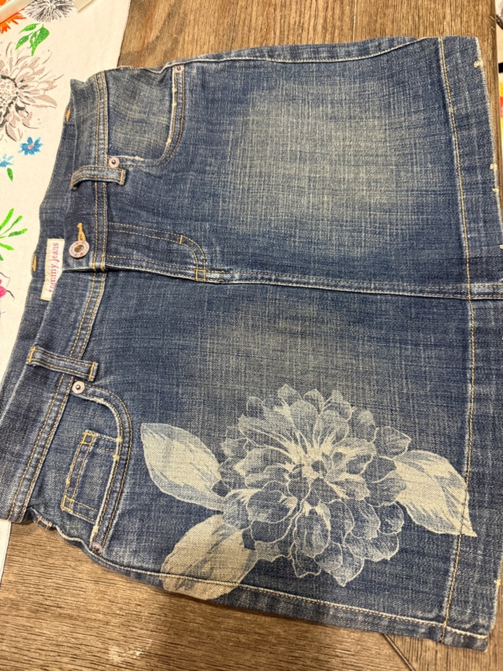 Tommy Hilfiger Blue Denim Floral-Print Mini Skirt
